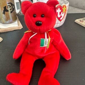 Ty Red Plush Bear with Mexico Flag Patch